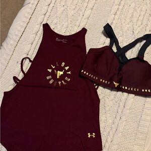 Under Armour Project Rock Maroon Sports Bra & matching workout tank